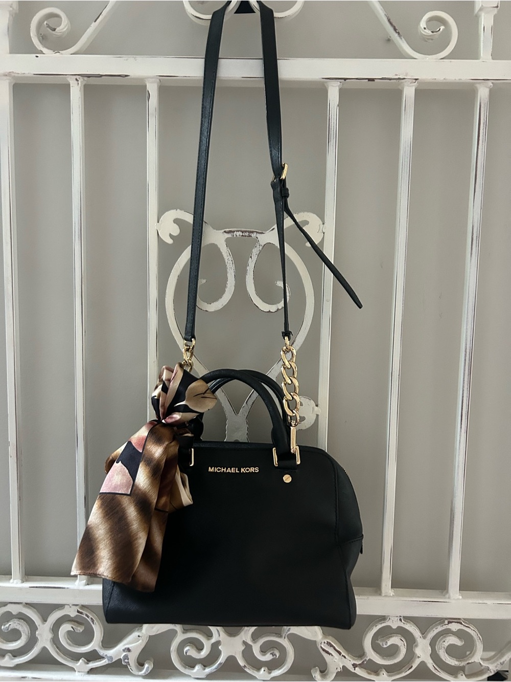 MICHAEL by Michael Kors Black Dome Satchel with Gold Hardware - Picture 2 of 9